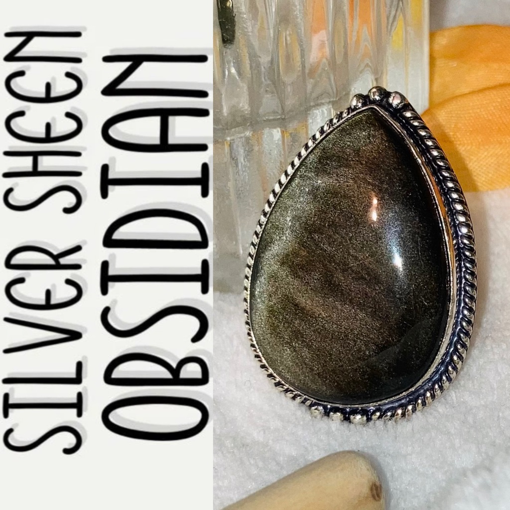 Wow! Silver Sheen Obsidian Gemstone Chunky Handmade Halo Ring